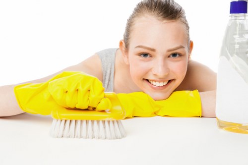 Cleaner treating a staircase carpet in a Sutton property